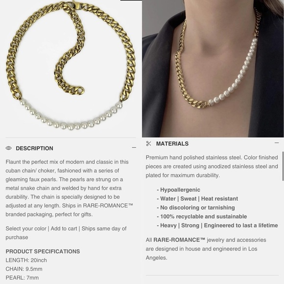 New Rare Romance modern Pearl and Gold Link Metal snake Necklace chain unisex - Picture 8 of 8